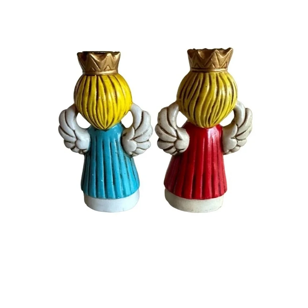 Vintage 1970s Chalkware‎ Christmas Angels Candleholder Set of 2